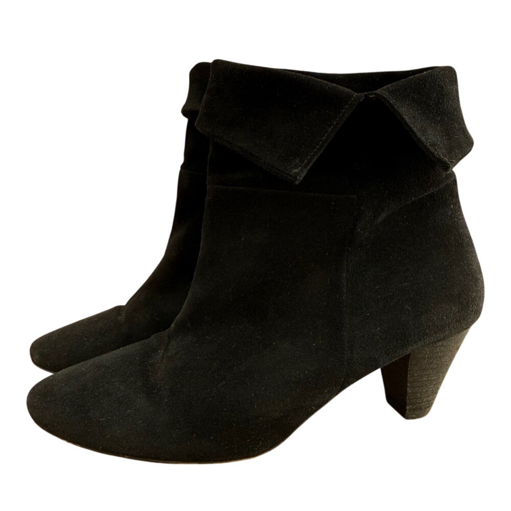 Free People Black Suede Fold Over Cuff Block Heel Ankle Boots Size US 7.5 EU 38